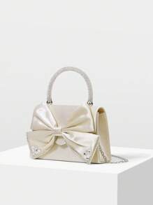 MOTF PREMIUM 蝴蝶结细节水钻细节手提包 - 杏色 - 查看 3