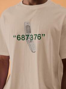 Musero Áo thun nam dáng rộng in họa tiết, phong cách đường phố mùa hè, thường ngày đi nghỉ mát, lễ hội. - Màu be - Xem 5