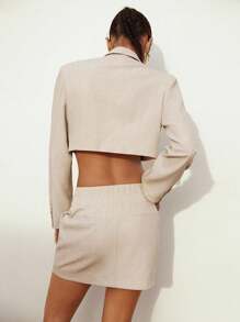 Maija 2025 Summer New Beige Cropped Turn Down Collar Elegant Casual City Commute Festival Beach Vacation Daily Romantic Urban Vacation Suitable For Outings, Gatherings, Weddings, Graduation, Guest Women Blazer - Khaki - View 4