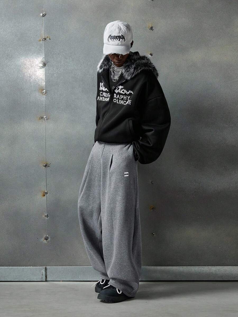 NEON BLANC 男士街头风格灰色针织宽松刺绣运动裤 - 灰色 - 查看 1