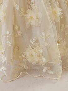 Glamorique Kids Vestido de manga larga para bebé/niña pequeña con bordado y diseño de manga de encaje, adecuado para varias ocasiones, que muestra un estilo elegante y lujoso - Albaricoque - Ver 5