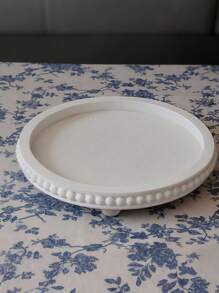 1PC Decor 12in Round Tray For Home Decor- White Wood Beaded Tray- Decorative Round Tray For Living Room Decor Coffee Table Decor Kitchen Table Decor Or Farmhouse Serving Tray - White - View 5