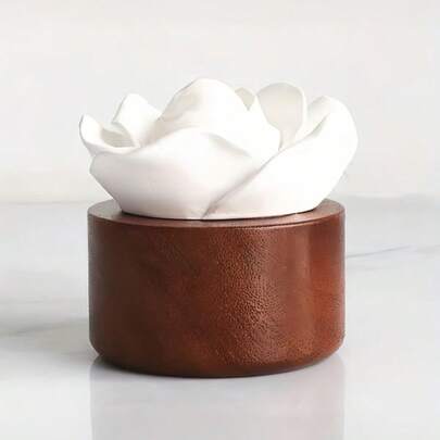 SHEIN 1 件装石膏玫瑰精油扩香器木质底座白色香薰石家居车内装饰无明火无需电池卧室客厅香薰装饰完美礼物婚礼乔迁放松香氛舒缓装饰