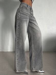 Dazy Tall Women's TALL Loose Street Style Straight Leg Jeans Y2k Jeans - Grey - View 3