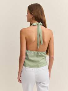 Nöista 露背格纹上衣 度假女士夏季风格 - 橄欖綠 - 查看 2