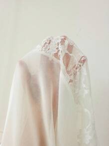 SilkySpell 优雅法式撞色蕾丝镂空透视性感女士睡袍，秋季 - 白色 - 查看 8