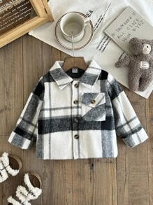 SHEIN 男婴格子翻领单排扣口袋长袖夹克 - 彩色 - 查看 3