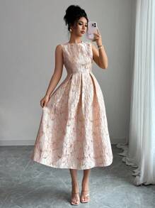 Selianne 女士优雅提花无袖连衣裙，夏季 - 粉色 - 查看 1