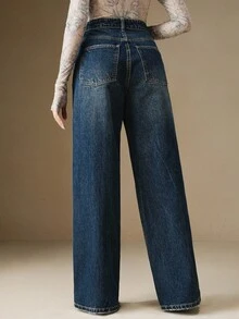 Anewsta Jeans rectos y sueltos de estilo casual con diseño de bolsillos de palillo para mujeres