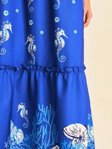 CAJUNI Women's Bohemian Resort Tropical Ocean Printed Cami Dress, Blue - Multicolor - View 5