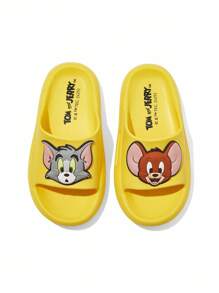 TOM & JERRY X SHEIN 可爱卡通黄色儿童一脚蹬拖鞋幼儿和儿童防滑速干淋浴滑梯，轻便耐用的 EVA 材质，男女通用，适合室内、浴室、游乐场、游泳池、海滩室内外 - 黃色 - 查看 6