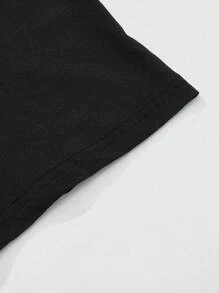 ROMWE MEN Street Life 男士宽松休闲标语印花短袖T恤，夏季时尚街头风格 - 黑色 - 查看 4