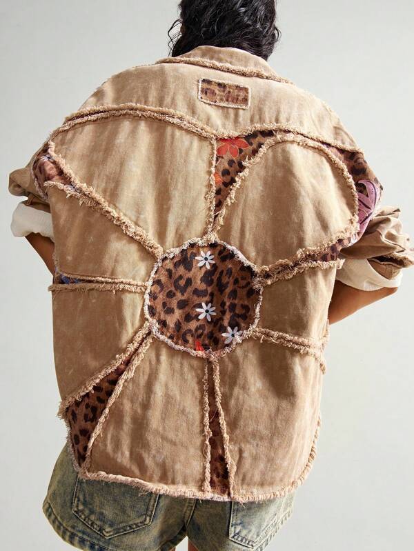 Bohemela Casual Woven Leopard Print Patchwork Retro Women Jacket Patchwork Top Western Tops Earthy Clothes