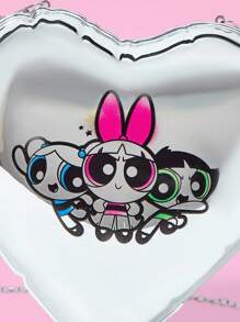THE POWERPUFF GIRLS X SHEIN Heart Shape Blossom, Bubbles, Buttercup Pattern Silver Color Clutch Bag - Silver - View 4