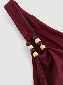 SHEIN MOD Gaun Mini Asimetris Pesta Musim Panas Burgundy Vintage Era 70-an, Leher Halter, Dekorasi Manik-manik, Hem Berlapis, Detail Ruffle, Kerah Berlipat, Terinspirasi Gaya Y2K - Burgundy - View 3