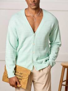 Manfinity CityGents Men's Solid Color Long Sleeve Single-Breasted Casual Cardigan