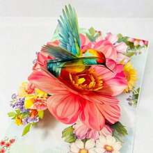 SHEIN 1 件蜂鸟花 3D 立体生日贺卡，带信封，贺卡适合女性、母亲、妻子、女友、情人节、周年纪念礼物，适合返校用品