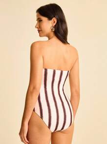 CAJUNI Women's Bandeau Striped Cutout Metal Buckle Decoration Bodysuit