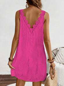 Breezaya Ladies' Solid Color Simple Daily Sleeveless Dress Vacation Beach Outfits Women - Hot Pink - View 2