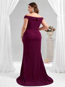 Coutiva Vestido de fiesta formal ajustado con volumen en el bajo estilo cola de sirena para mujer talla grande (muy adornado)