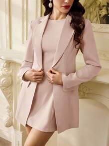 Vintamour Bộ 2 váy ngắn cổ điển thanh lịch dành cho nữ kèm áo khoác blazer trang phục thường ngày mùa hè xuân - Màu Hồng baby - Xem 8