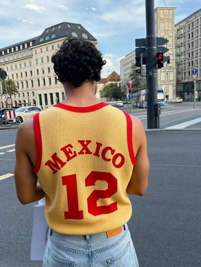 Manfinity Hypemode Plus Size Men's Casual Letter Graphic Knit Sweater Vest