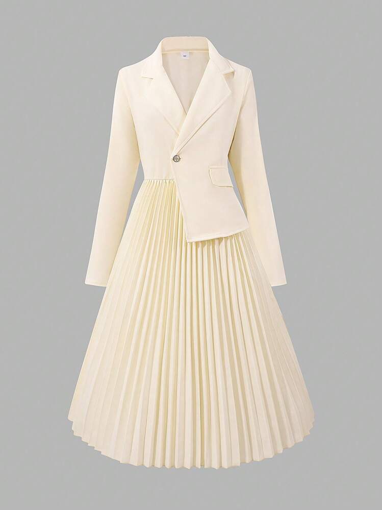 فستان ذو خصر غير متماثل بلون أحادي مع خصل مربوطة، أنيق وأنيق - لون مشمشي - مشاهدة 4