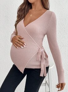 SHEIN 孕妇休闲纯色系带开衫