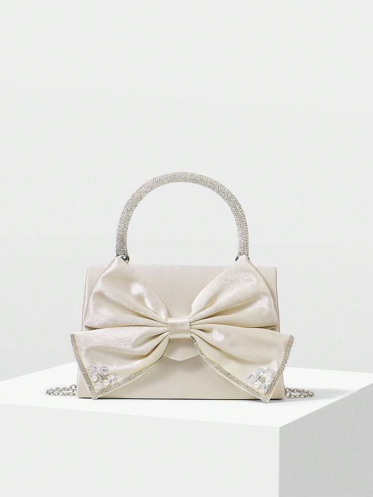 BOW DETAIL RHINESTONE DETAIL TOP HANDLE BAG