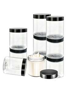 带盖广口瓶 - 透明PET储存容器,用于存放面霜、面膜和美术用品,密封化妆品收纳盒 - 黑色 - 查看 2