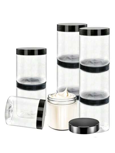 带盖广口瓶 - 透明PET储存容器，用于存放面霜、面膜和美术用品，密封化妆品收纳盒