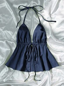 Elamini 女式绿色抽绳吊带背心，春夏