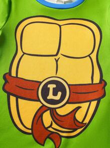 TEENAGE MUTANT NINJA TURTLES | SHEIN Young Boy Cartoon Turtle Shell Print Long Sleeve Top And Pants 2-Piece Pajama Set - Green - View 3