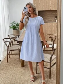EMERY ROSE Vestido de verano casual de mujer con cuello redondo y rayas