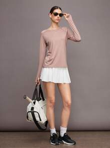 Activina Áo thun thể thao tay dài Raglan trơn màu cho nữ - Volcanic Gray - Xem 7