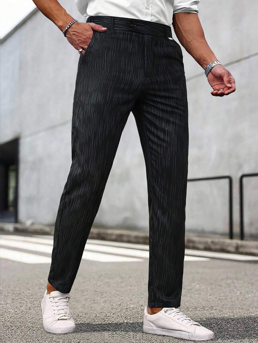 Calvornis 男士全印花修身西裤 - 黑色 - 查看 1