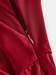 SHEIN MOD Váy satin Burgundy ôm sát, cổ khoét sâu, hở lưng, buộc eo - Đỏ - Xem 4