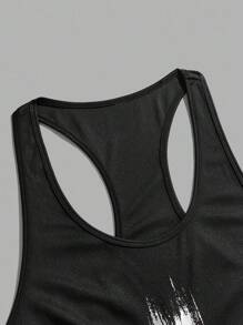 EASEVO Plus Size Men's Casual Black Printed Knit Tank Top, Suitable For Summer - Black - View 5