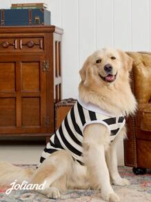 PETSIN 1pc Black & White Striped Pet Cat/Dog Polo Shirt