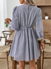 EMERY ROSE 女式条纹圆领泡泡袖休闲宽松短裙蓝白条纹连衣裙夏季休闲连衣裙女式休闲连衣裙长袖夏装条纹夏装秋季女装秋装女式秋季连衣裙秋季服装女式秋季服装秋装女式秋季服装秋冬服装女式冬季外出上衣女式商务休闲女式商务休闲装女式商务休闲装女式乡村服装女式老款基本款女士教师服装外出上衣女式返校秋季女装 - 藍白色 - 查看 2