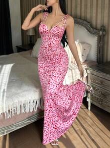 Women's Ditsy Floral Tie-Front Bodycon Dress