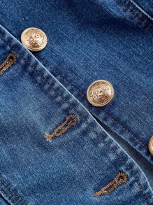 SHEIN PETITE Women's Blue Denim Tops, Old Money Style Vest Sleeveless Tops, Old Money Style Office Wear - Medium Wash - View 3