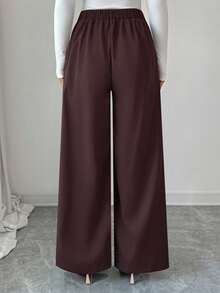 Selianne 女士优雅阔腿棕色休闲裤，百搭日常穿着 - 棕色 - 查看 2