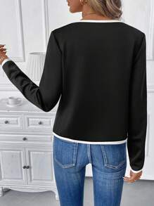 SHEIN Clasi Women's Casual Versatile Contrast Color Trim Lightweight Jacket In Fall/Winter - Black - View 2