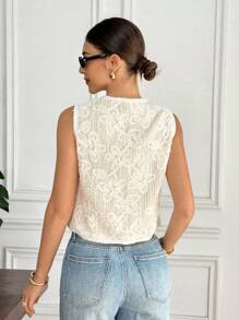 Serisse 女士花卉提花单排扣优雅背心夹克 - 米色 - 查看 2