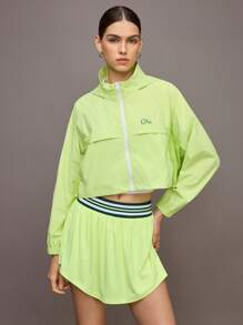 Activina Buchstaben-Muster Reißverschluss Kurze Lose Passform Langarm Sportjacke