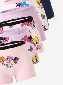 6 件/包 Tween Girl 舒适柔软可爱嘻哈飞女孩多色印花棉质三角裤卡通女童内裤，返校时尚