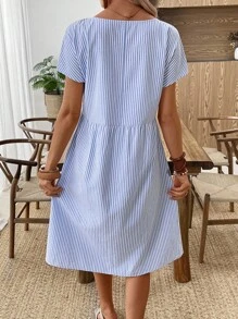 EMERY ROSE Vestido de verano casual de mujer con cuello redondo y rayas