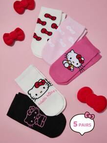 HELLO KITTY AND FRIENDS | SHEIN 5雙女款休閒短襪，柔軟透氣吸濕，時尚可愛多彩，加強趾尖與腳跟，耐穿耐用，適合夏季百搭 - 彩色 - 查看 2
