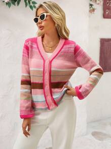 Vivid Eden Cárdigan delgado con rayas de colores para mujer, otoño/invierno - Multicolor - Ver 5